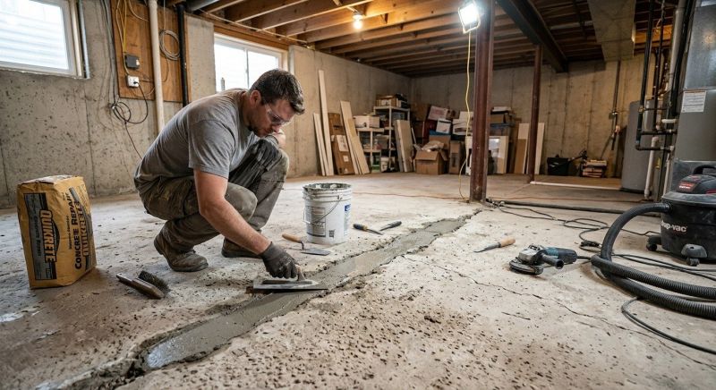 Cracked Basement Floor Repair in Bergenfield, NJ